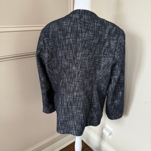 Coldwater Creek Tweed Blazer Jacket Navy Size 16 Linen Lined Classic Workwear - Picture 4 of 6